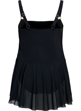Swim dress with draping and skirt, Black, Packshot image number 1