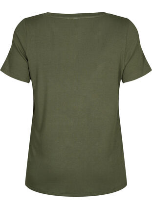 Ribbed viscose T-shirt with v-neck, Thyme, Packshot image number 1