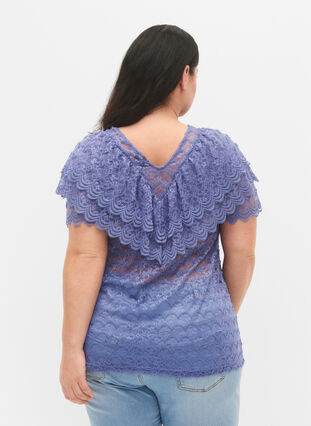 Short-sleeved blouse with frills, Lavender Violet, Model image number 1