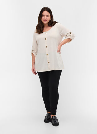 Blouse with buttons and 3/4 sleeves, Pumice Stone Melange, Model image number 2
