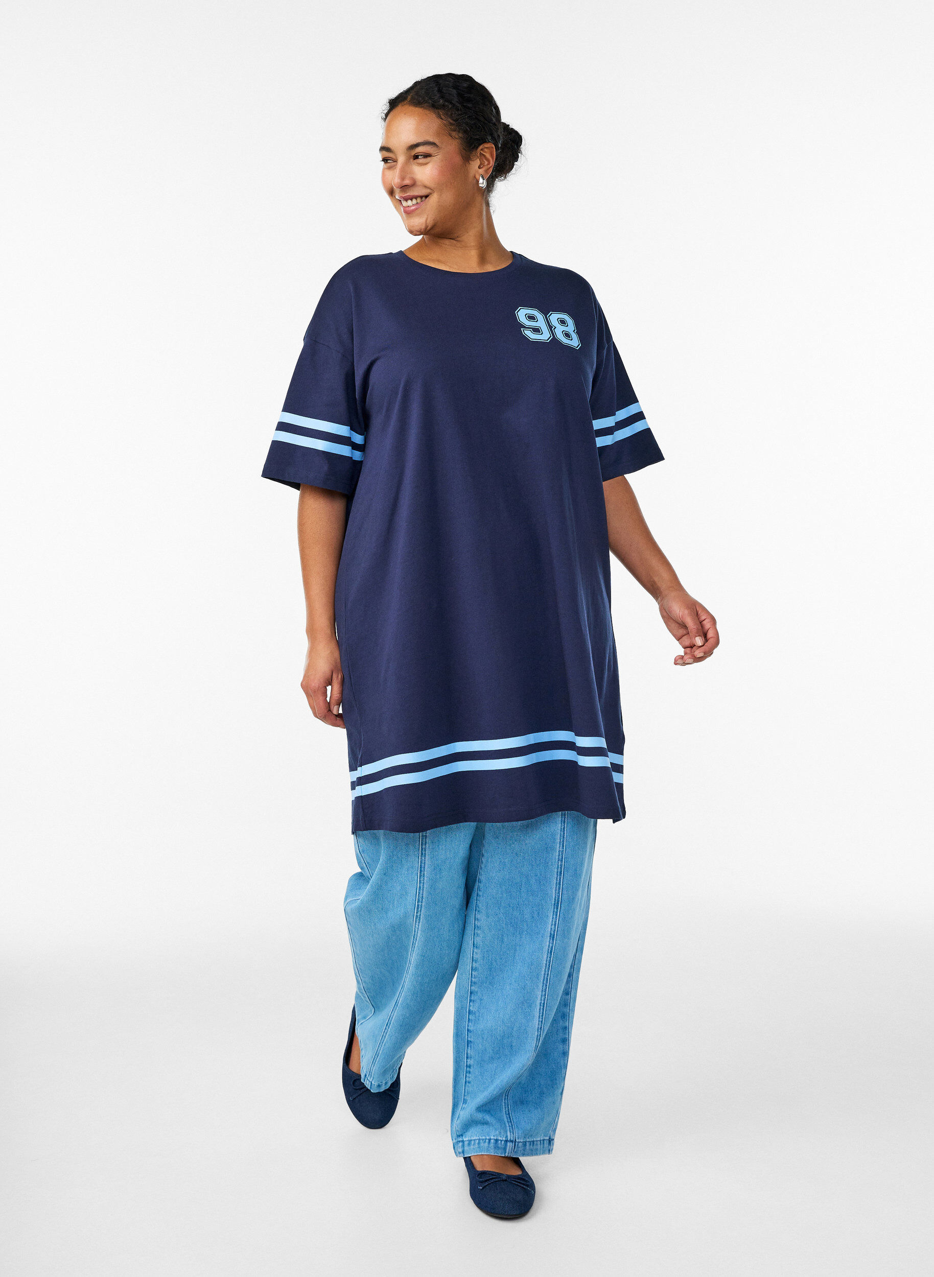 ZizzifashionShort T-shirt dress with sporty details, Blue, Model image number 1