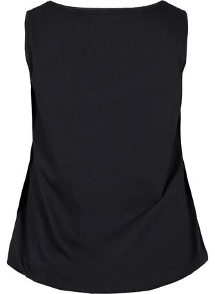 Cotton top with rounded neckline and lace trim, Black, Packshot image number 1