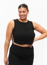 Short top with open side detail, Black, Model