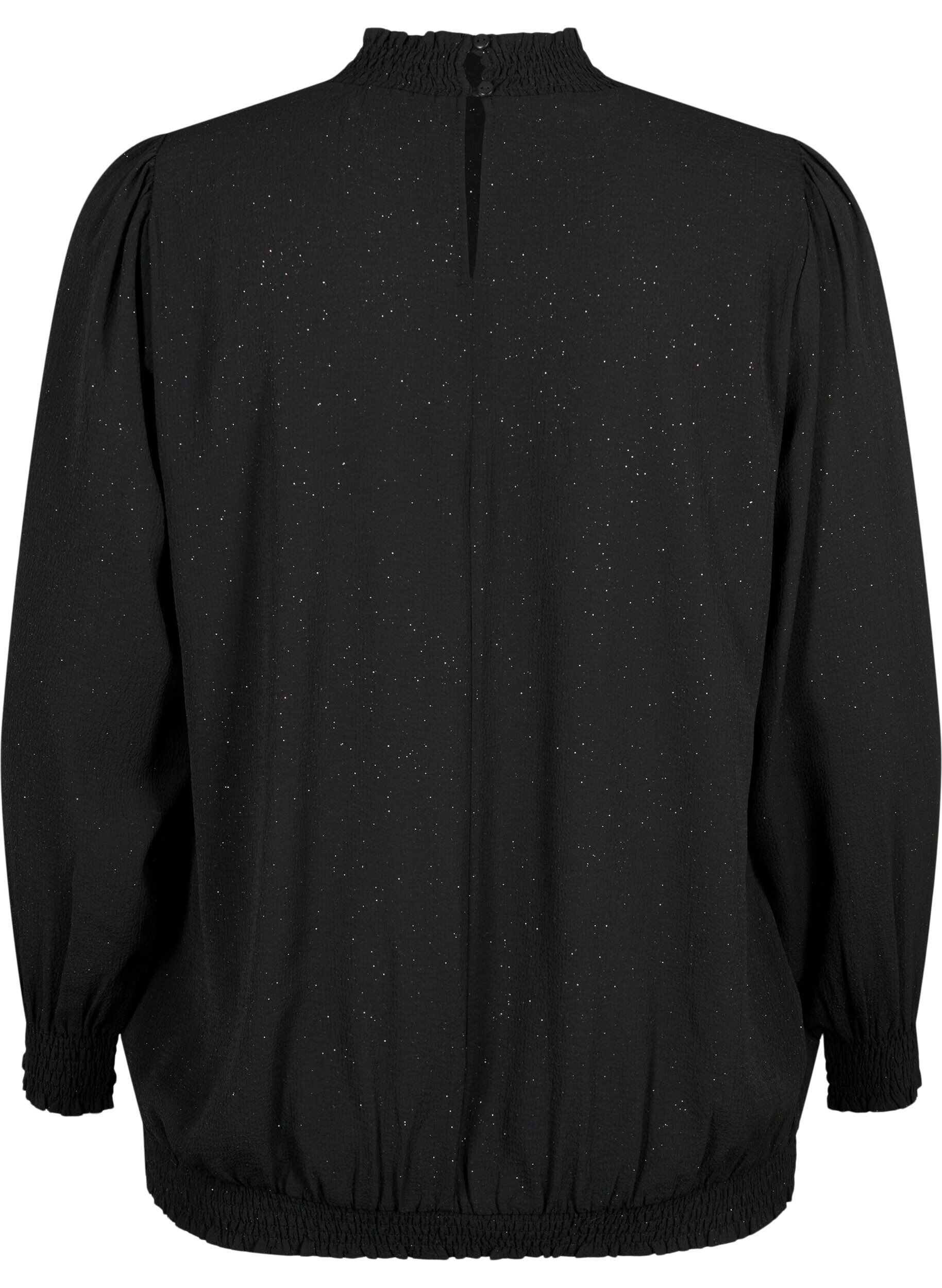 Zizzifashion FLASH - Long sleeved blouse with smock and glitter	, Black w. Silver, Packshot image number 1