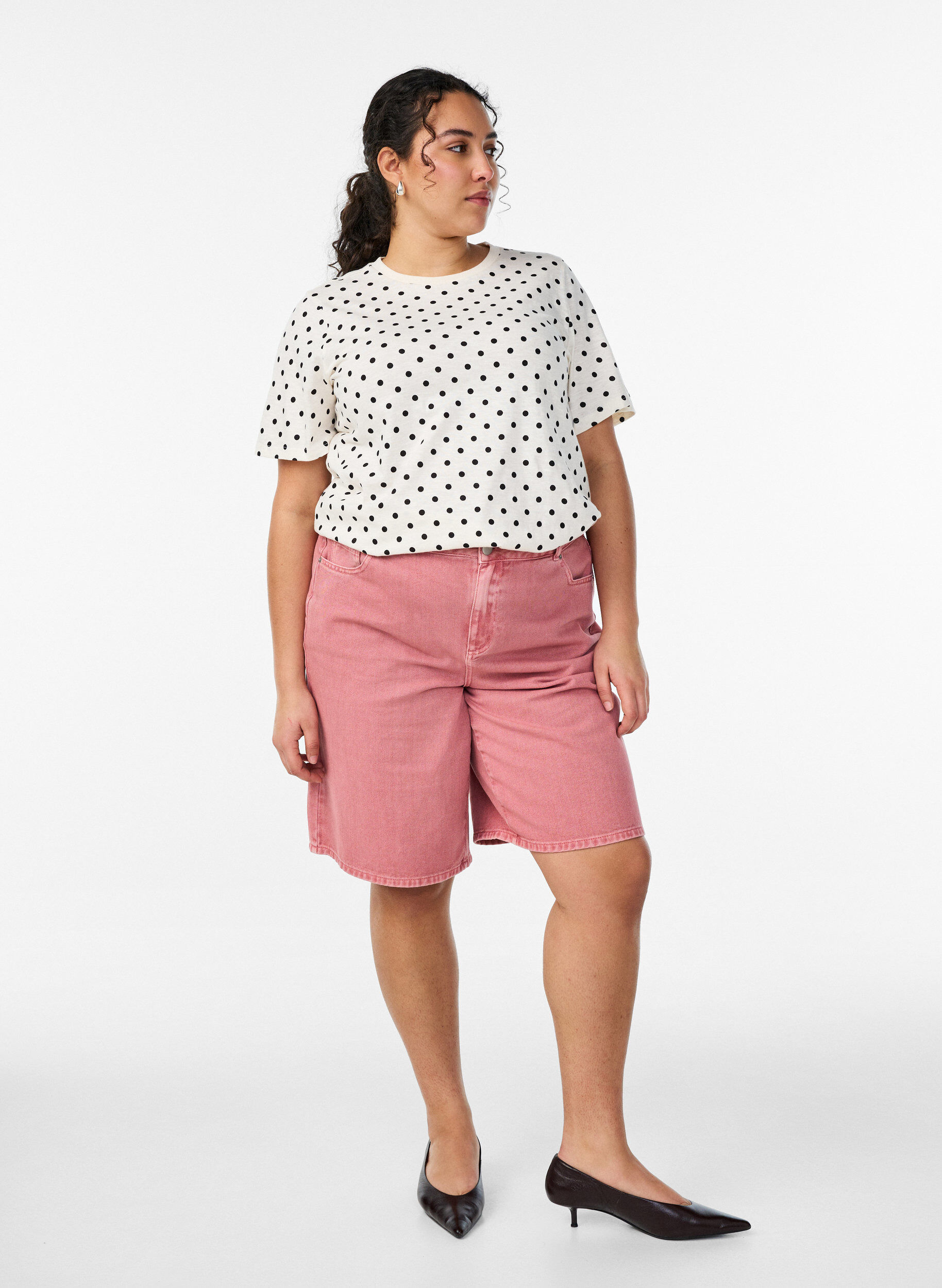 Zizzifashion Polka dot cotton T-shirt, Vanilla, Model image number 1