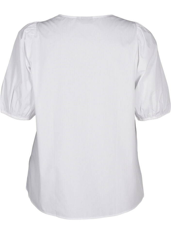 Short-sleeved blouse with lace detail, Bright White, Packshot image number 1