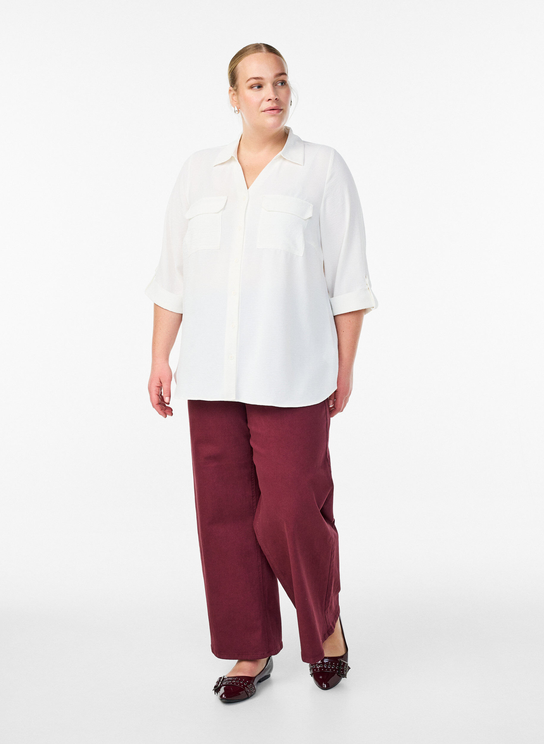 Zizzifashion FLASH - Shirt with chest pockets and 3/4 sleeves, Vanilla, Model image number 1