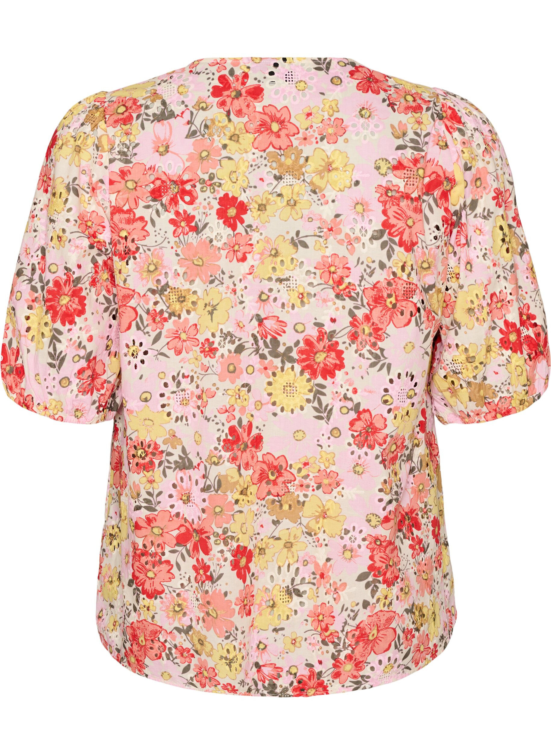 ZizzifashionFloral blouse with eyelet embroidery and V-neck, Rose, Packshot image number 1