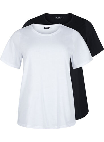 FLASH - 2-pack round neck t-shirts, White/Black, Packshot image number 0