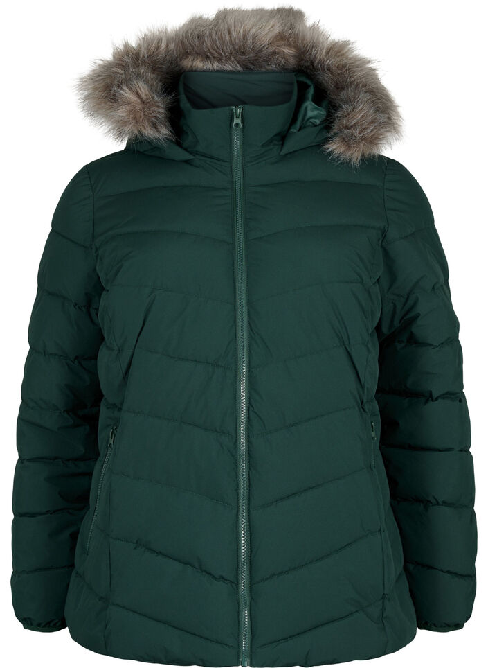 Short puffer jacket with hood, Green, Packshot image number 0