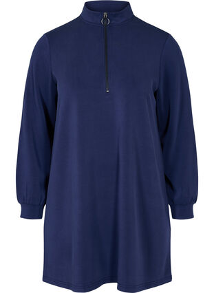 Sweat tunic with high neck and zip details, Medieval Blue, Packshot image number 0