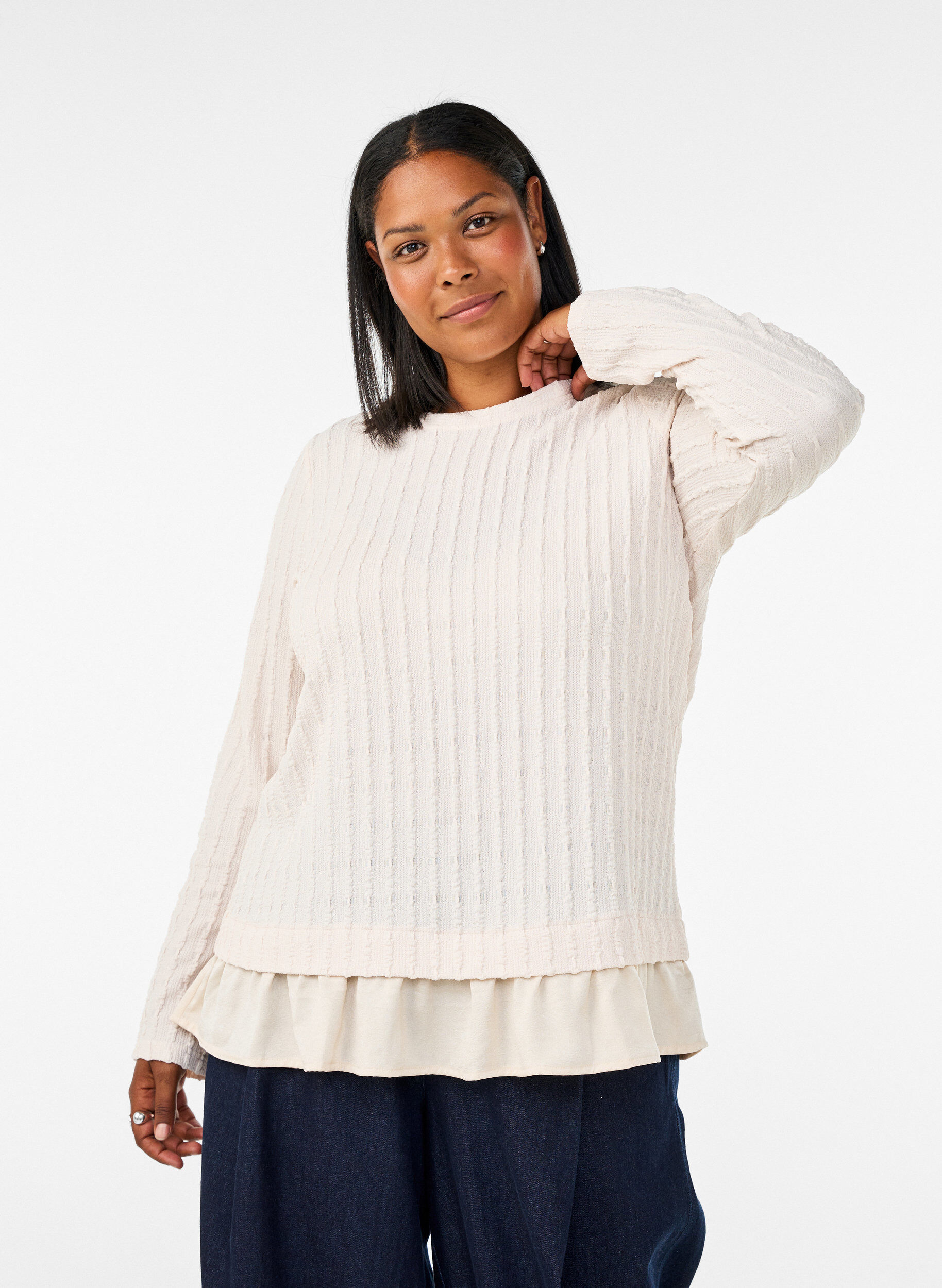 ZizzifashionStructured blouse with ruffle hem, Vanilla, Model image number 0