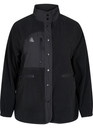 Sports fleece jacket with high neck and pockets, Black, Packshot image number 0