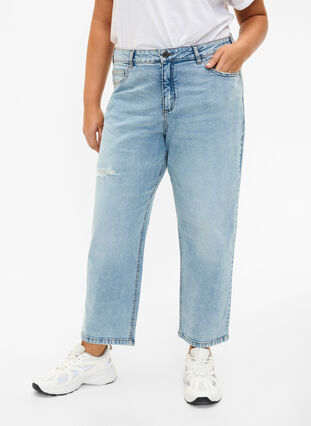 Cropped Vera jeans with destroy details	, Blue Denim, Model image number 2