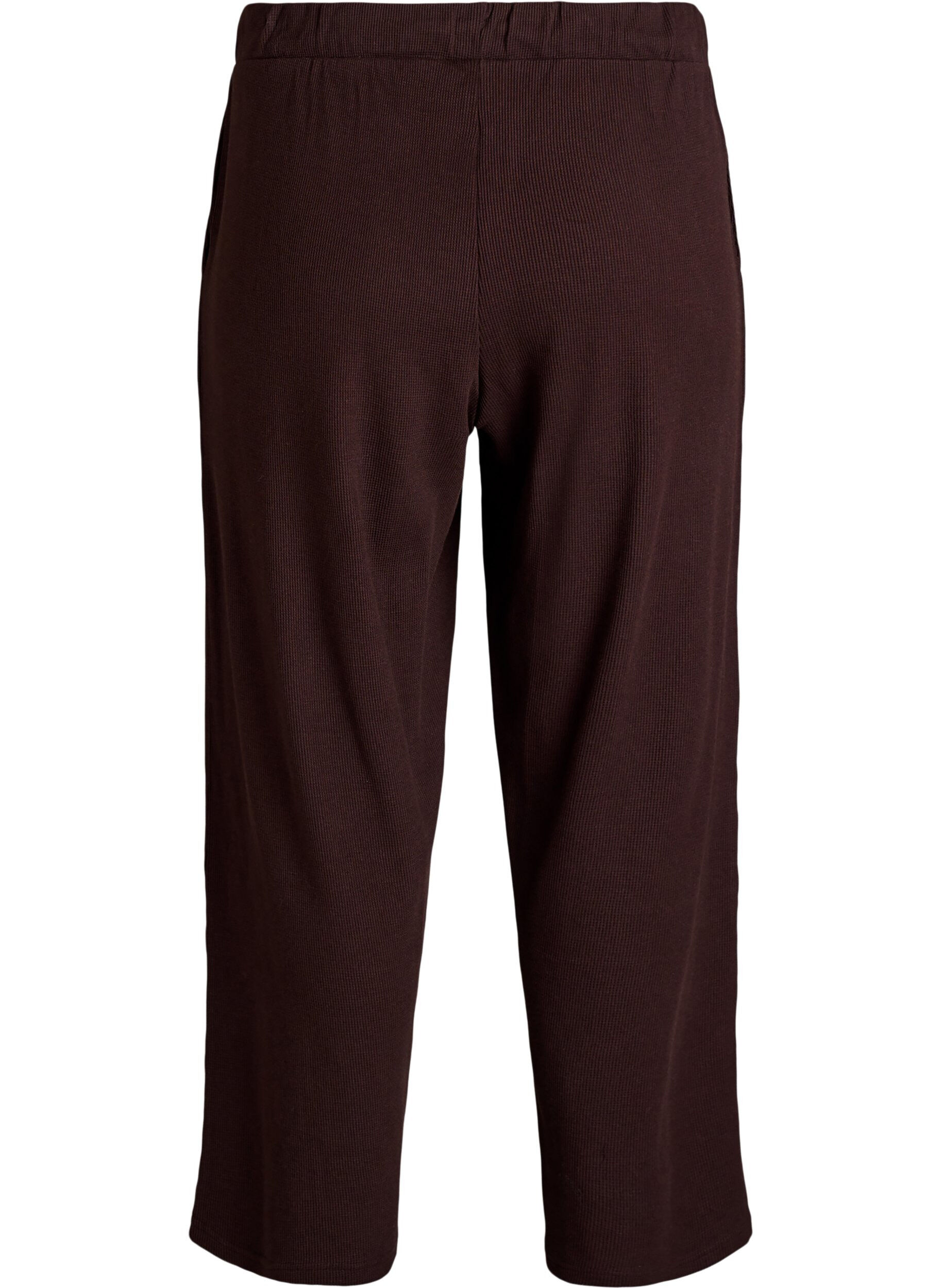 Zizzifashion Ribbed jersey trousers with a high waist, Brown, Packshot image number 1