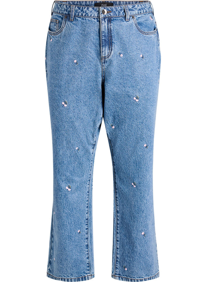 High-waisted Gemma jeans with embroidered details, Blue, Packshot image number 0