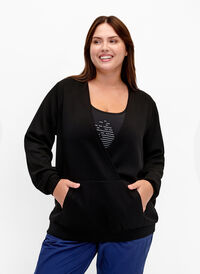 Sweatshirt with v-neck and pocket, Black, Model
