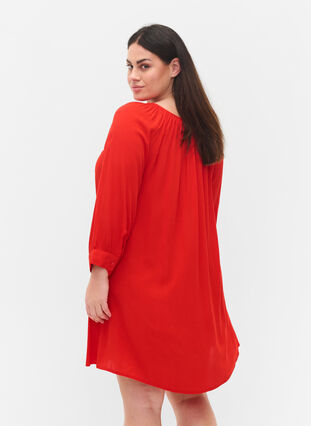 Viscose tunic with 3/4 sleeves, Fiery Red, Model image number 1