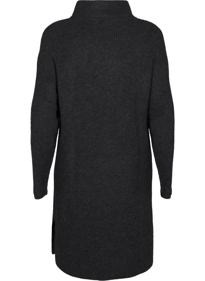 FLASH - Knitted dress with turtleneck, Dark Grey, Packshot image number 1