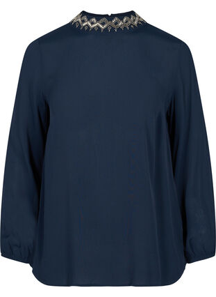 Long-sleeved, beaded viscose blouse, Night Sky, Packshot image number 0