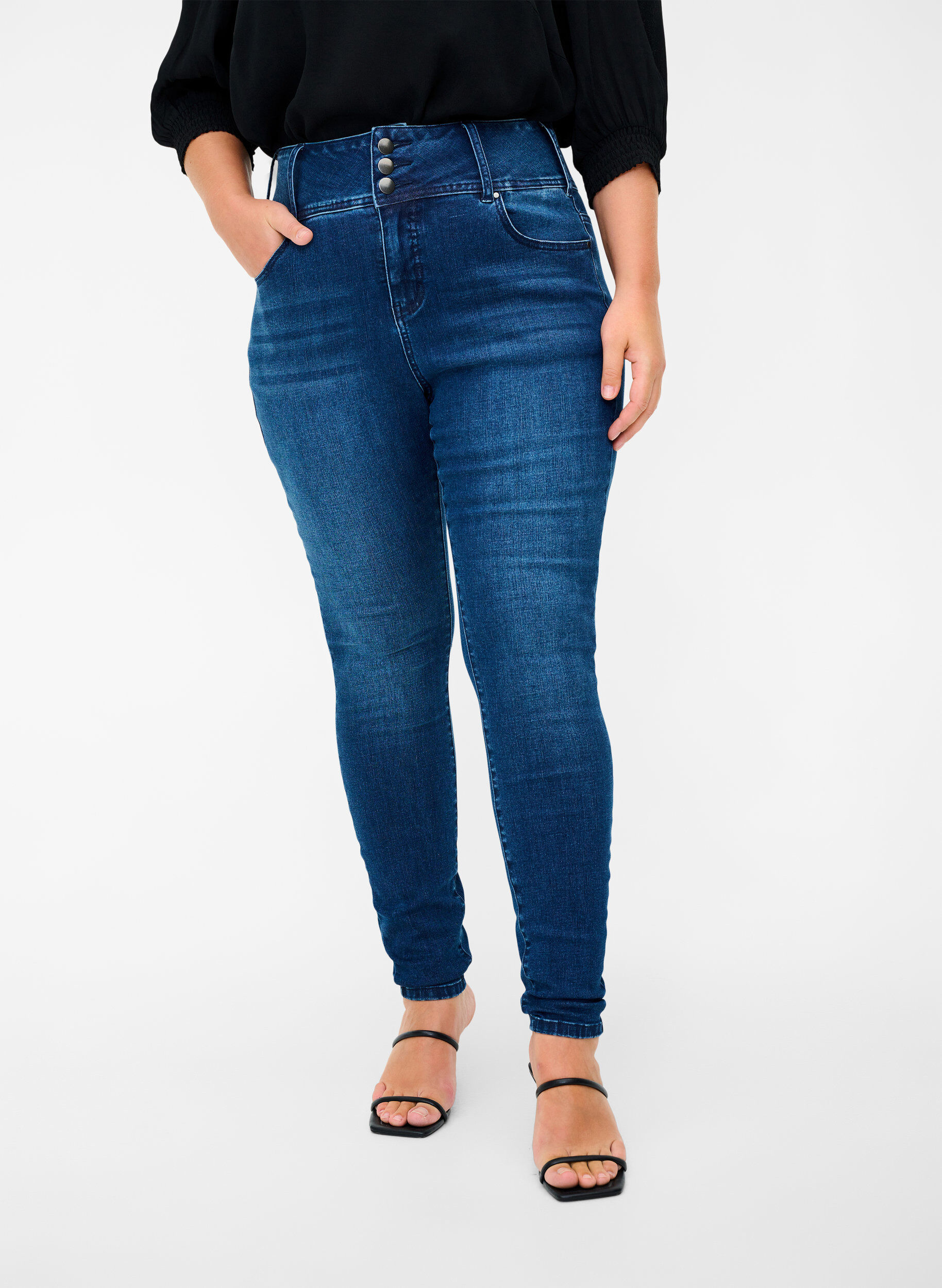 Zizzifashion Super slim Bea jeans with extra high waist, Blue, Model image number 2