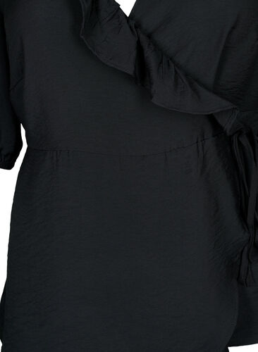 Wrap blouse in viscose with 1/2 sleeves, Black, Packshot image number 2