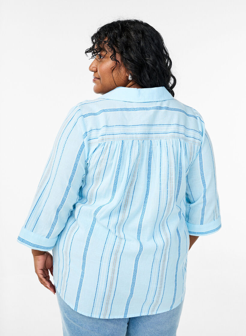 Blouse with collar and 3/4 sleeves, Light Blue, Model image number 2