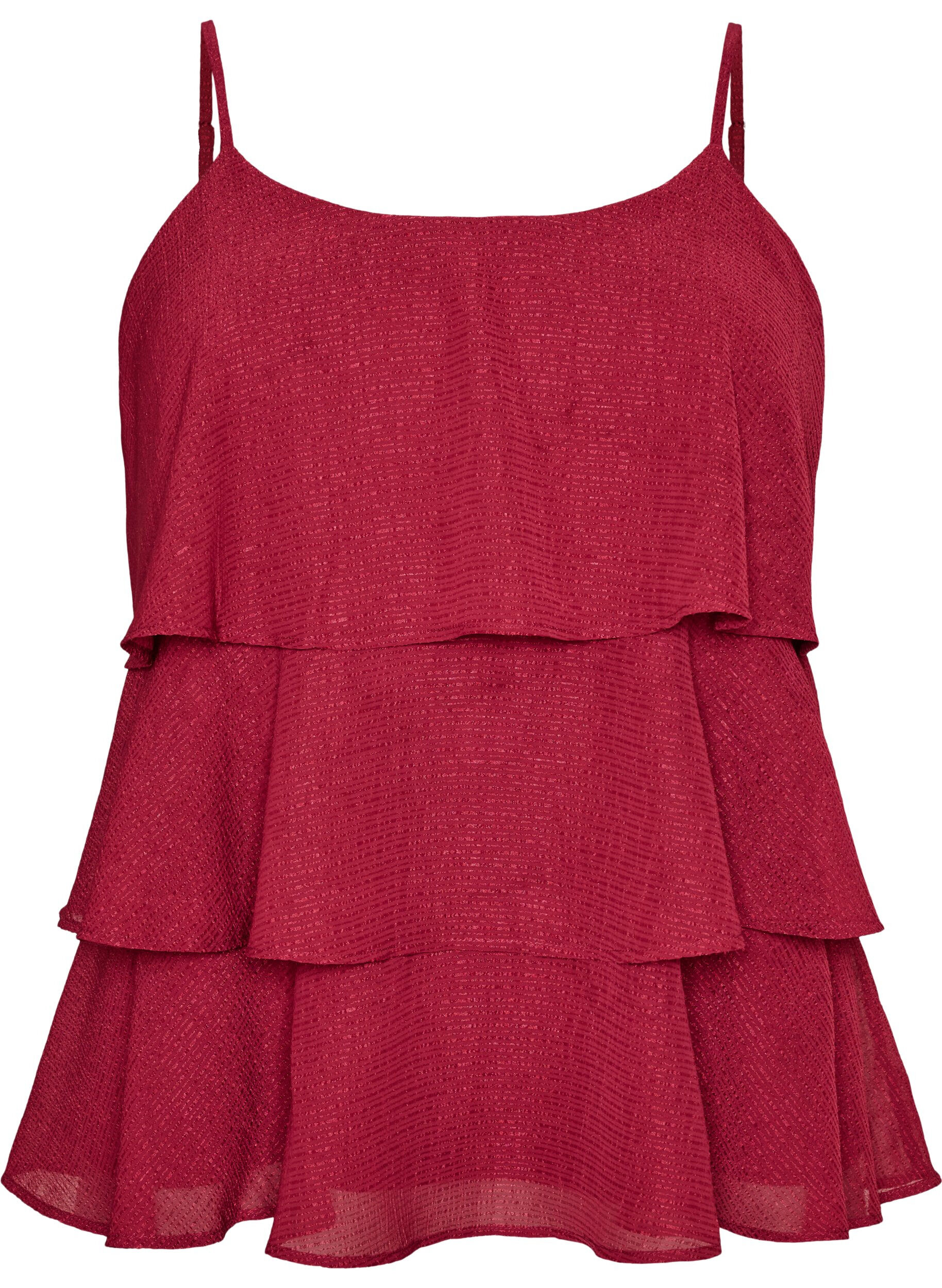 ZizzifashionLayered top with ruffles and spaghetti straps, Red, Packshot image number 0