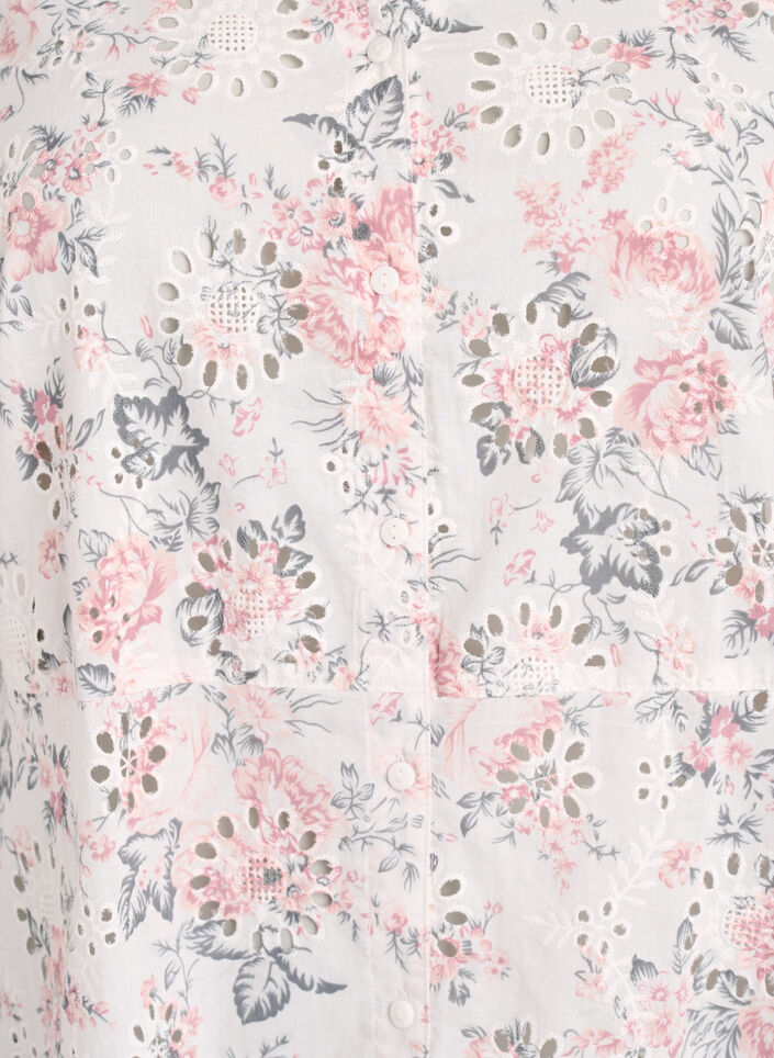 Cotton dress with floral print and broderie anglaise, Vanilla, Packshot image number 2