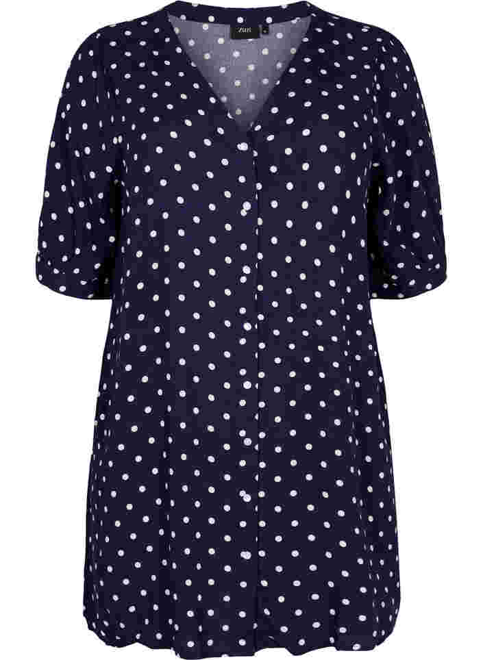 Short-sleeved polka dot viscose tunic, Night Sky Dot, Packshot image number 0