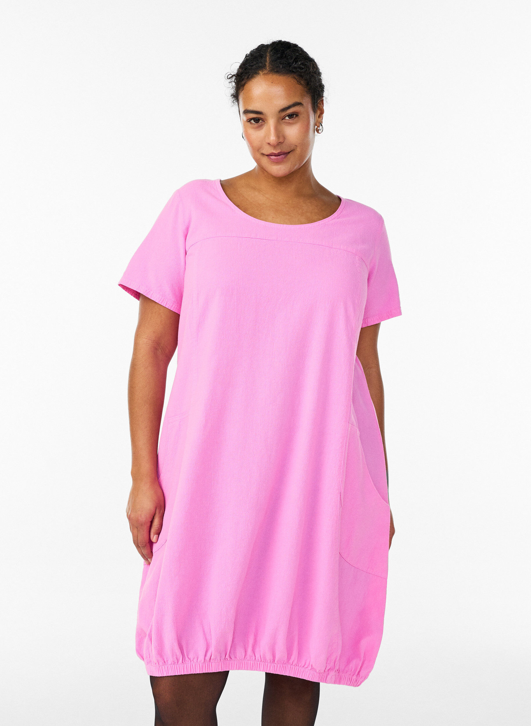 Short-sleeved cotton dress, Pink, Model