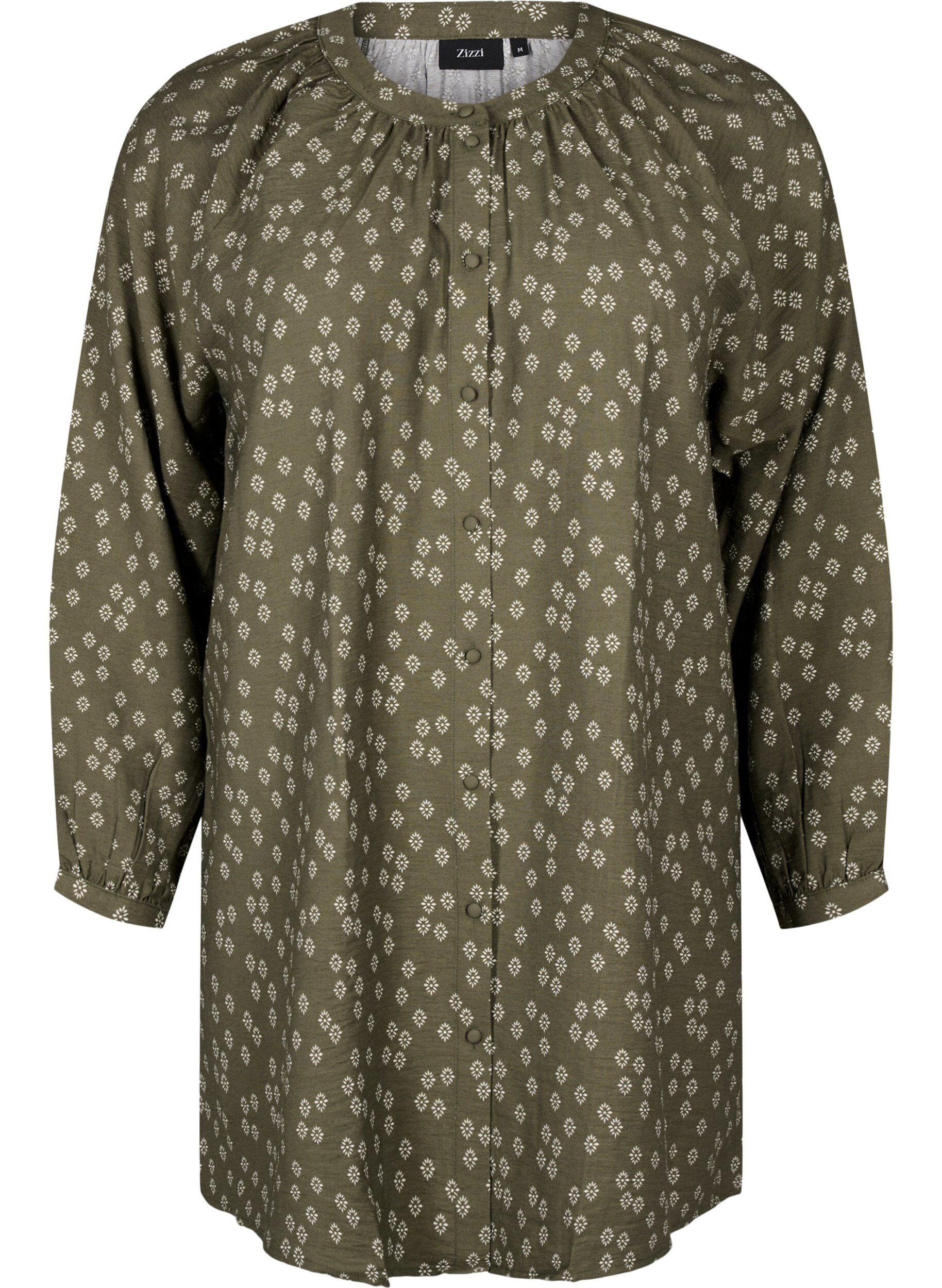 Zizzifashion Long-sleeved tunic with floral print, Green, Packshot image number 0