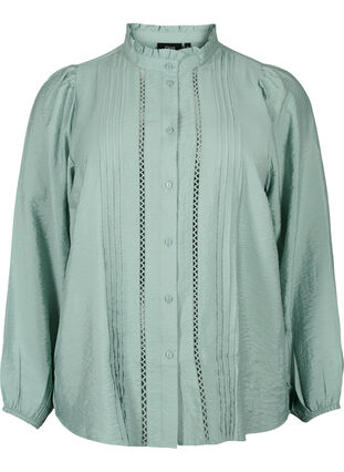 Viscose shirt blouse with ruffle collar, Chinois Green, Packshot image number 0