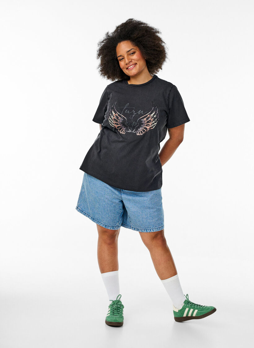 T-shirt in organic cotton with statement print, Grey, Model image number 1