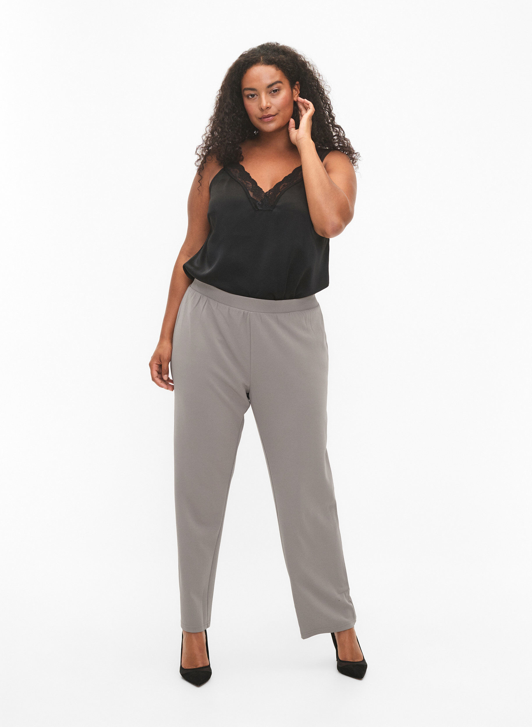 Trousers with straight fit, Beige, Model