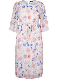 Floral pleated dress with drawstring