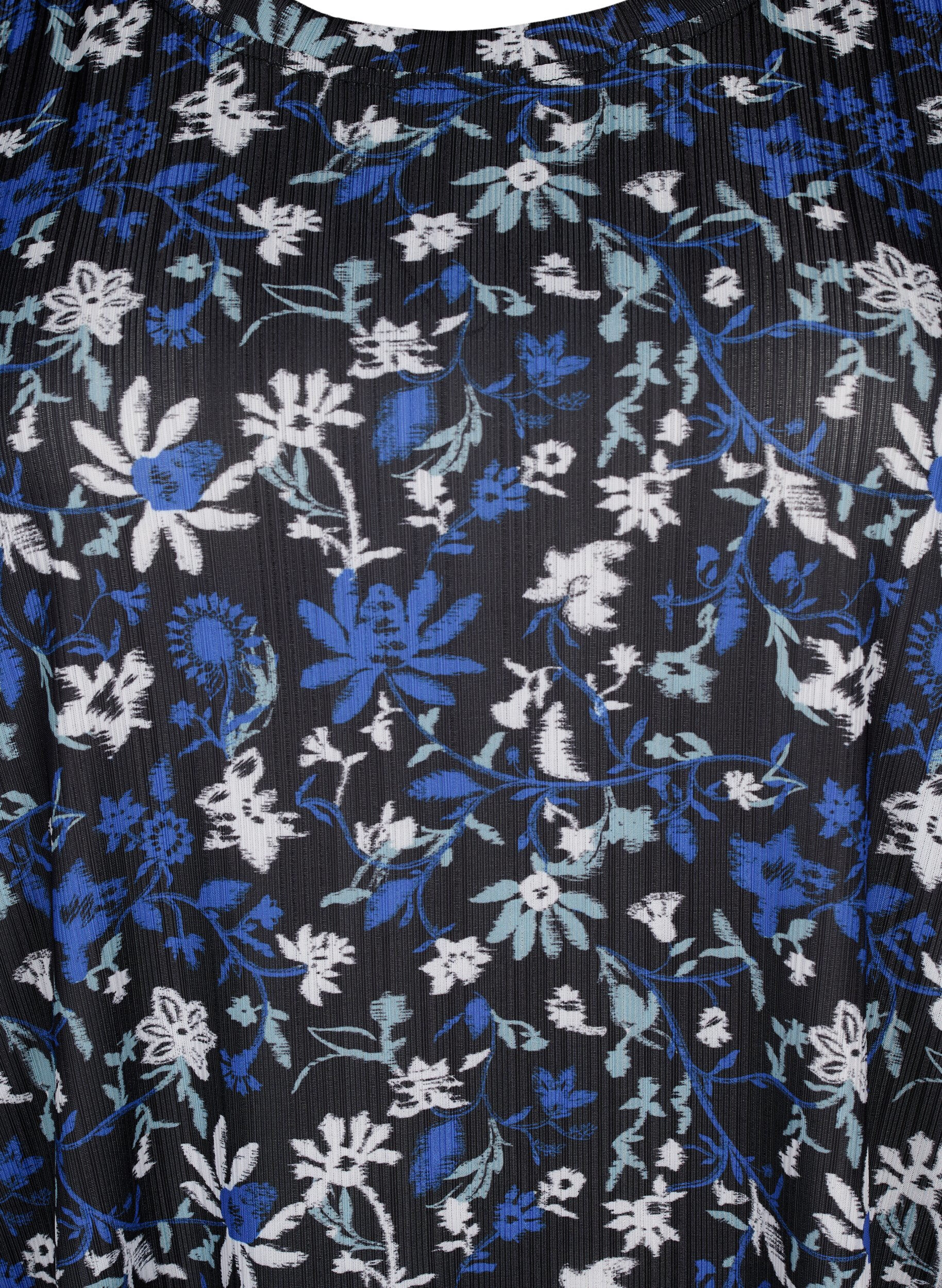 Zizzifashion FLASH - Floral print dress with short sleeves, Black Blue Green AOP, Packshot image number 2