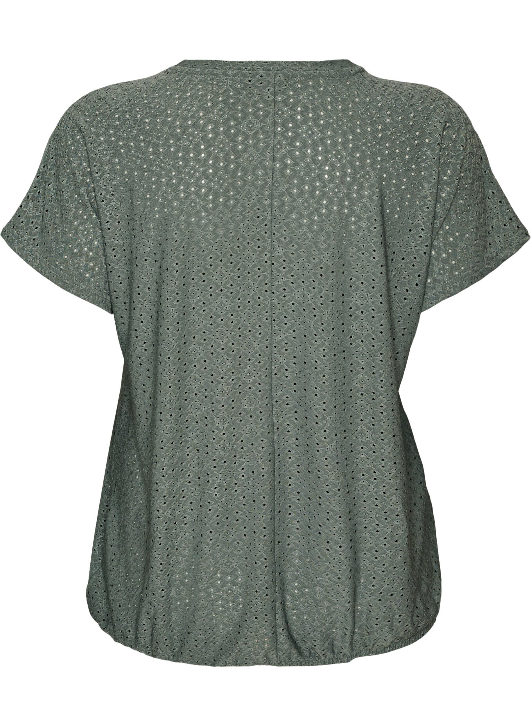 ZizzifashionBlouse with eyelet embroidery and balloon-effect, Green, Packshot image number 1