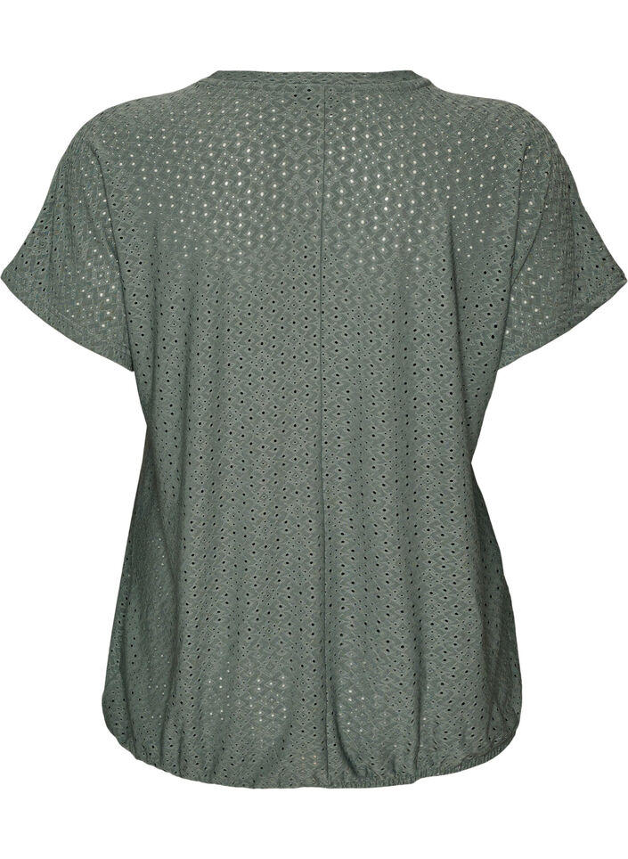 Blouse with eyelet embroidery and balloon-effect, Green, Packshot image number 1