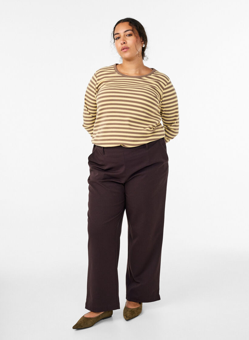 Striped blouse with long sleeves, Brown, Model