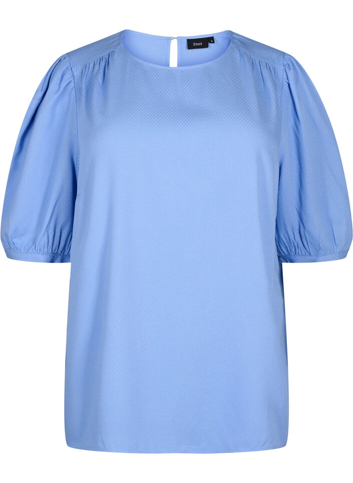 Viscose blouse with 1/2 sleeves, Cornflower Blue, Packshot image number 0