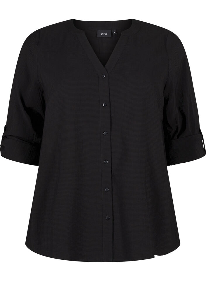 Viscose shirt blouse with 3/4 sleeves, Black, Packshot image number 0