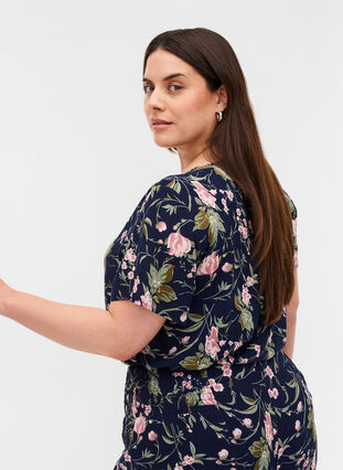 Viscose blouse with print and short sleeves, Blue Rose Flower AOP, Model image number 1