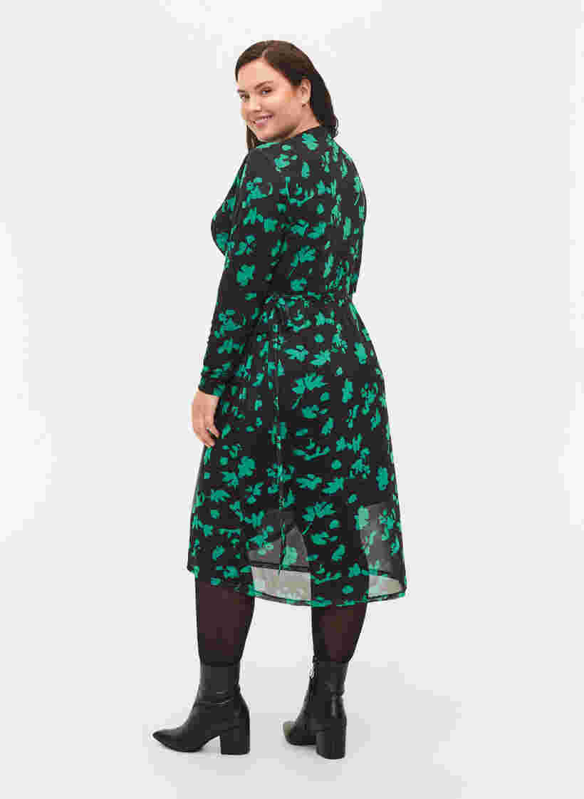 Printed wrap dress in mesh, Black Green , Model image number 1
