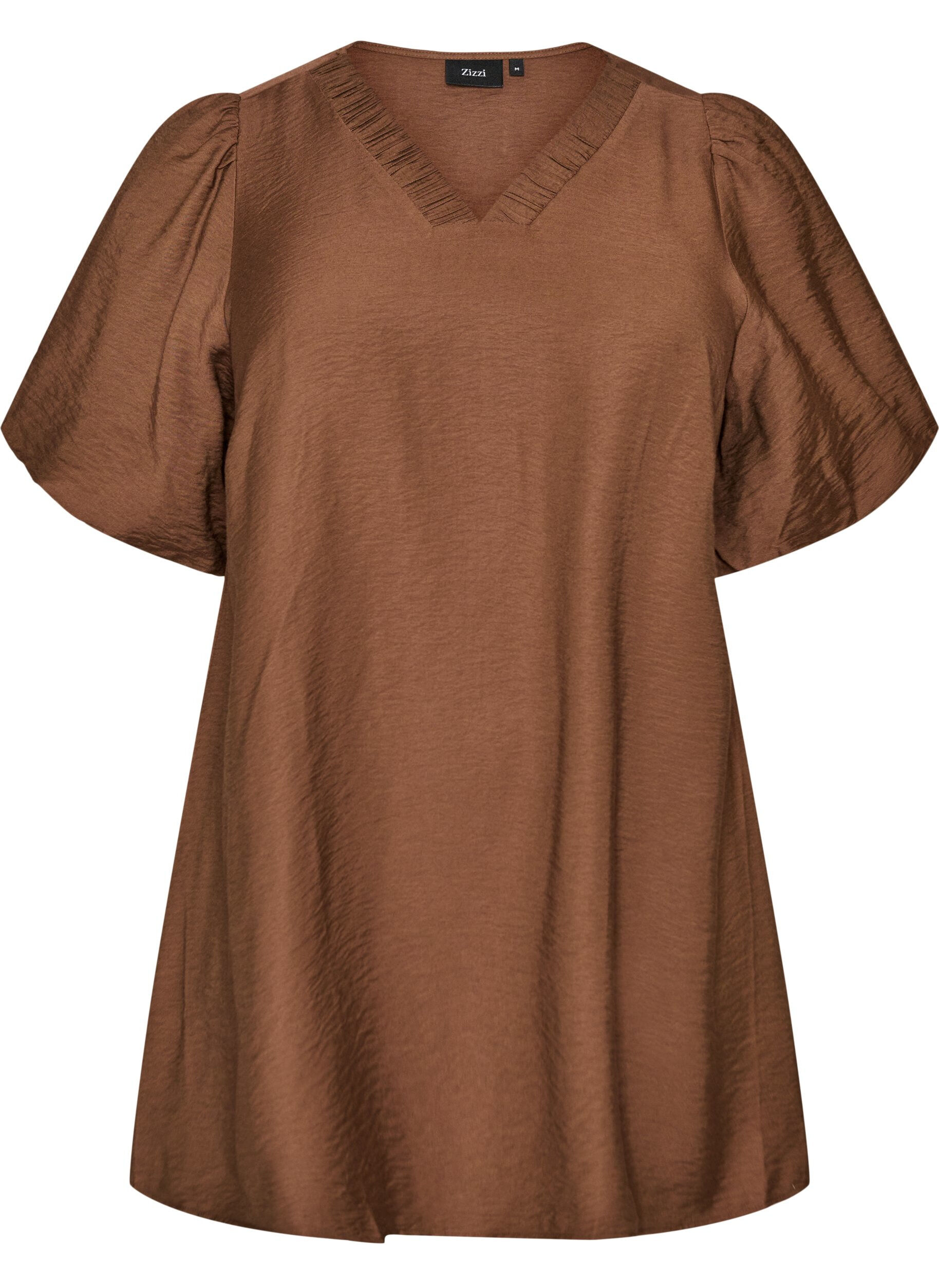 ZizzifashionTunic with balloon sleeves and a V-neck, Brown, Packshot image number 0