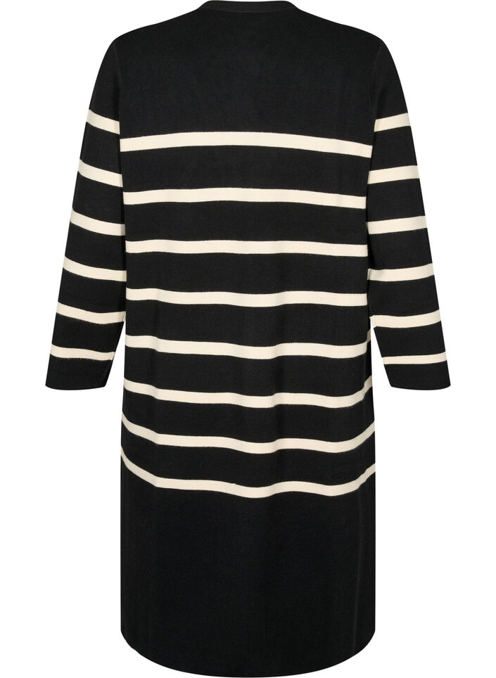 Striped knit cardigan in viscose blend, Black w. Birch, Packshot image number 1