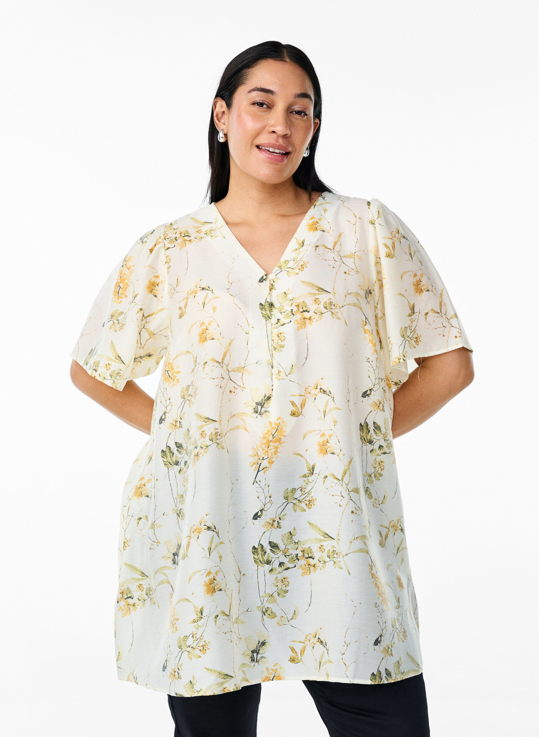 Zizzifashion A-shaped tunic with short sleeves, Yellow, Model image number 0