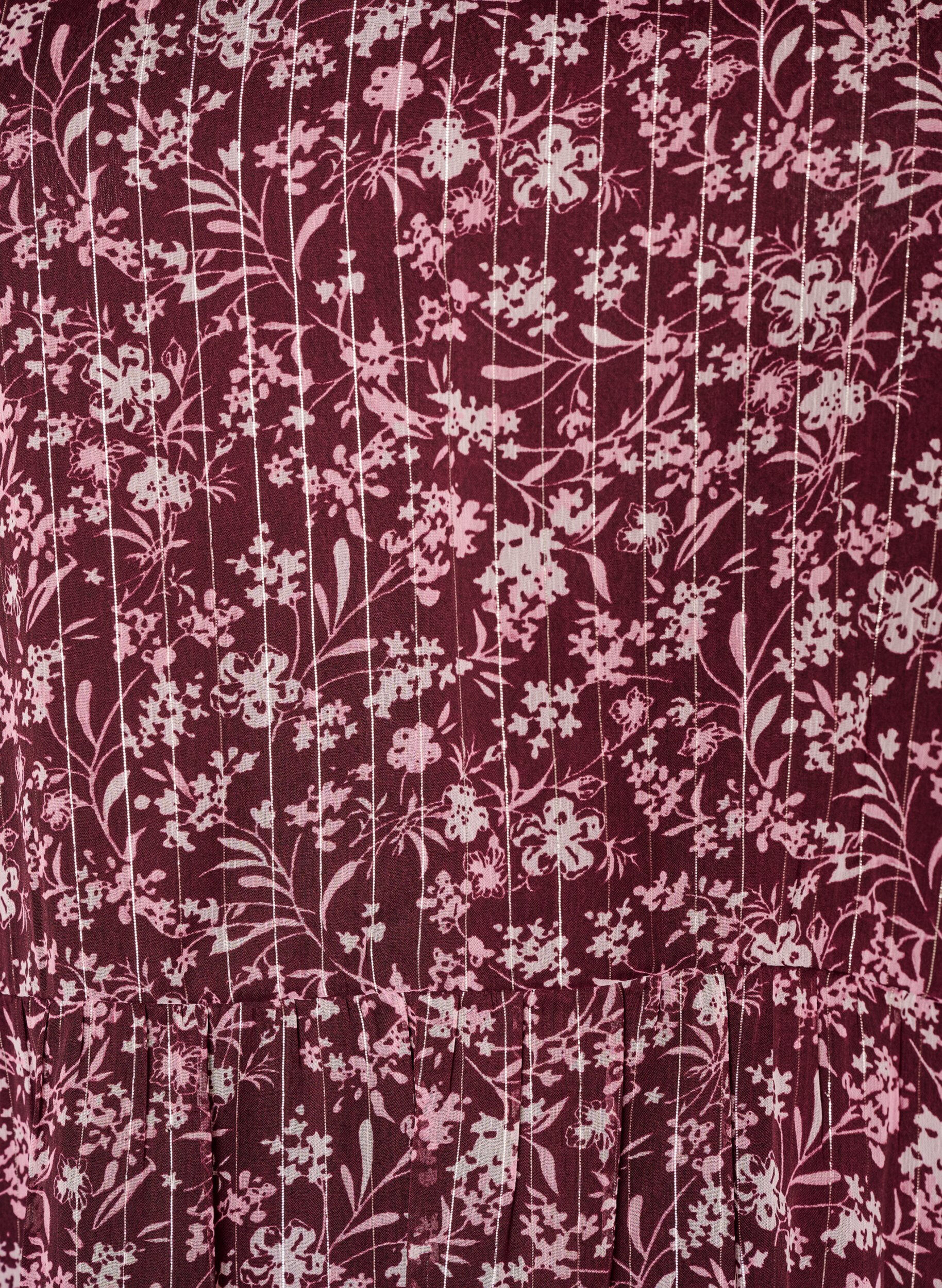 ZizzifashionTunic with floral print and glitter threads, Red, Packshot image number 2