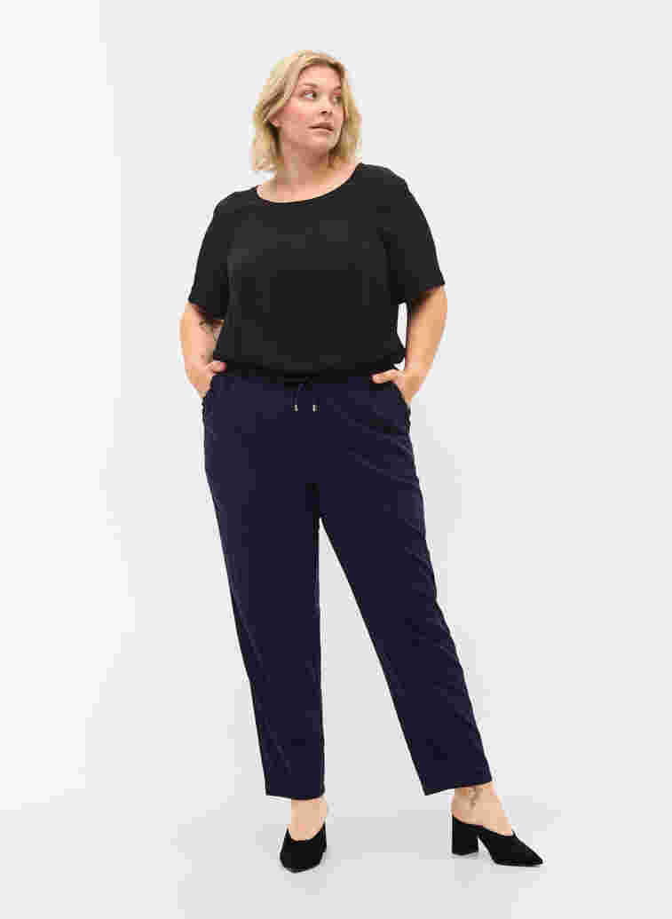 Short-sleeved viscose blouse, Black, Model image number 2