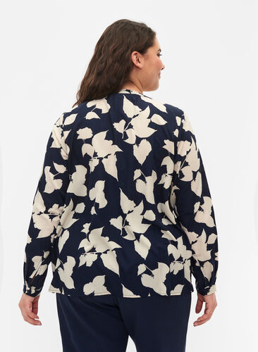 FLASH - Long sleeve blouse with print, Blue White Flower, Model image number 1